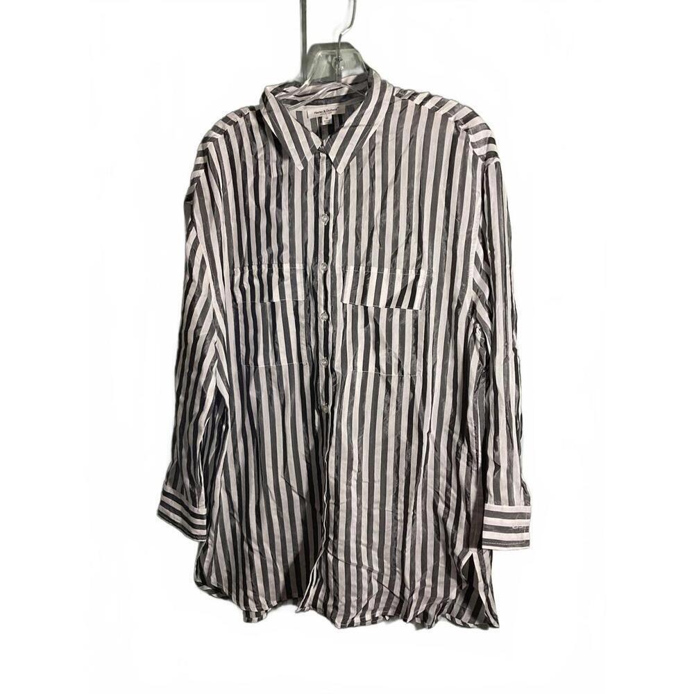 Hester & Orchard Women's Striped Button-Up Shirt/Tunic  M